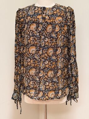 ANTIK BATIK Khero Ruffle-Trimmed Printed Voile Blouse Women’s Sz M/40 NWT
